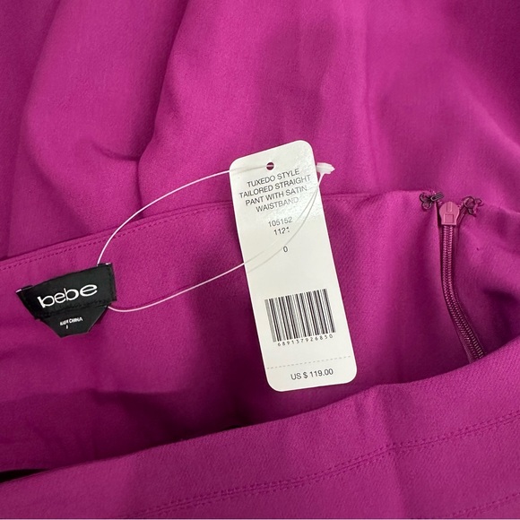 NWT Bebe Tuxedo Style Tailored Straight Pant With Satin Waistband Fuchsia $119 - Picture 7 of 7